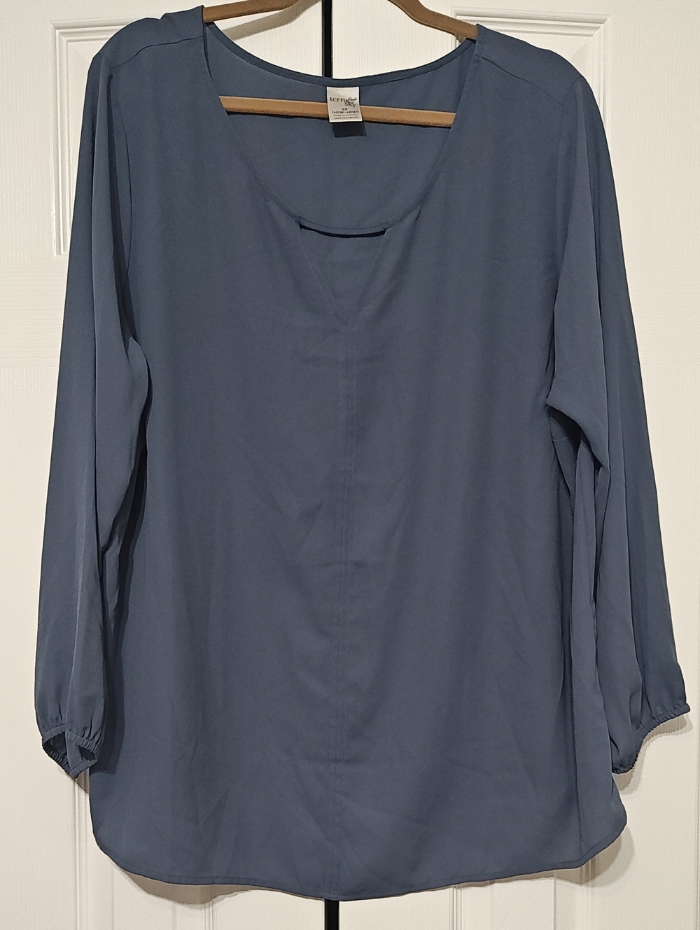 Terra & Sky Dusty Blue Scoop Neck Long-Sleeve Blouse